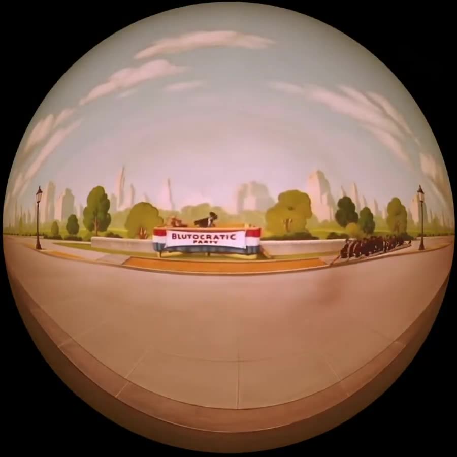 Popeye (1980) reframed by Outpaint from 16:10 widescreen to a 180-degree fisheye dome